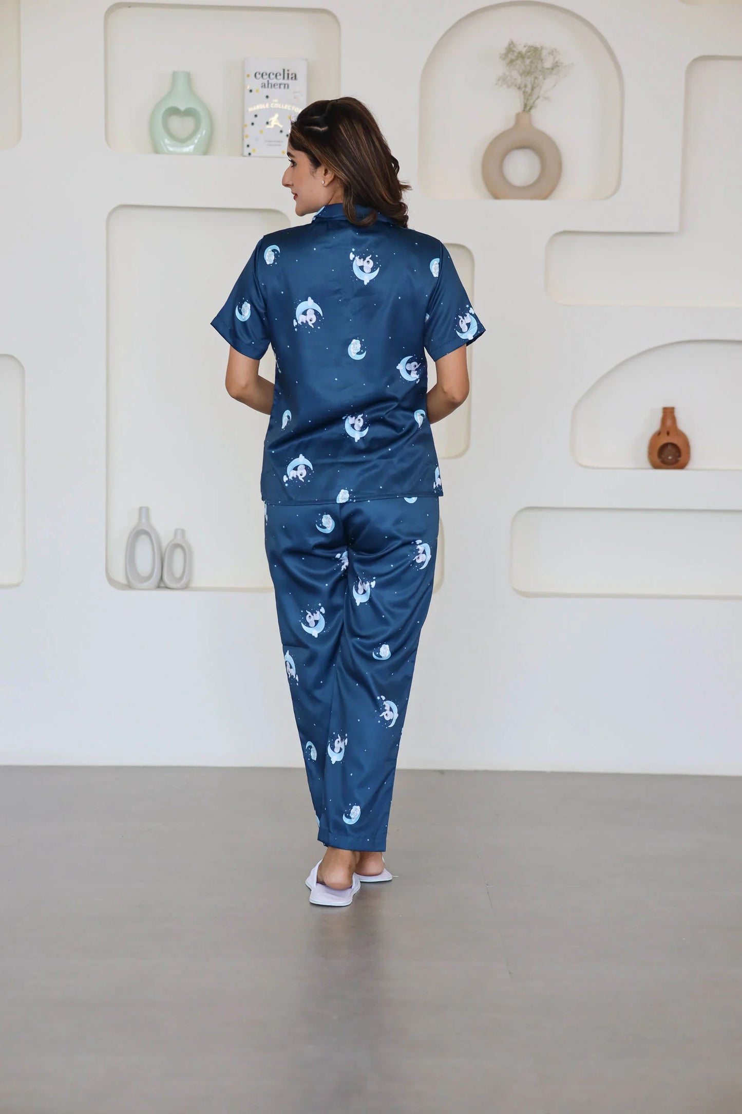 Night Wear Satin Satin Teal Blue Color Night Suit