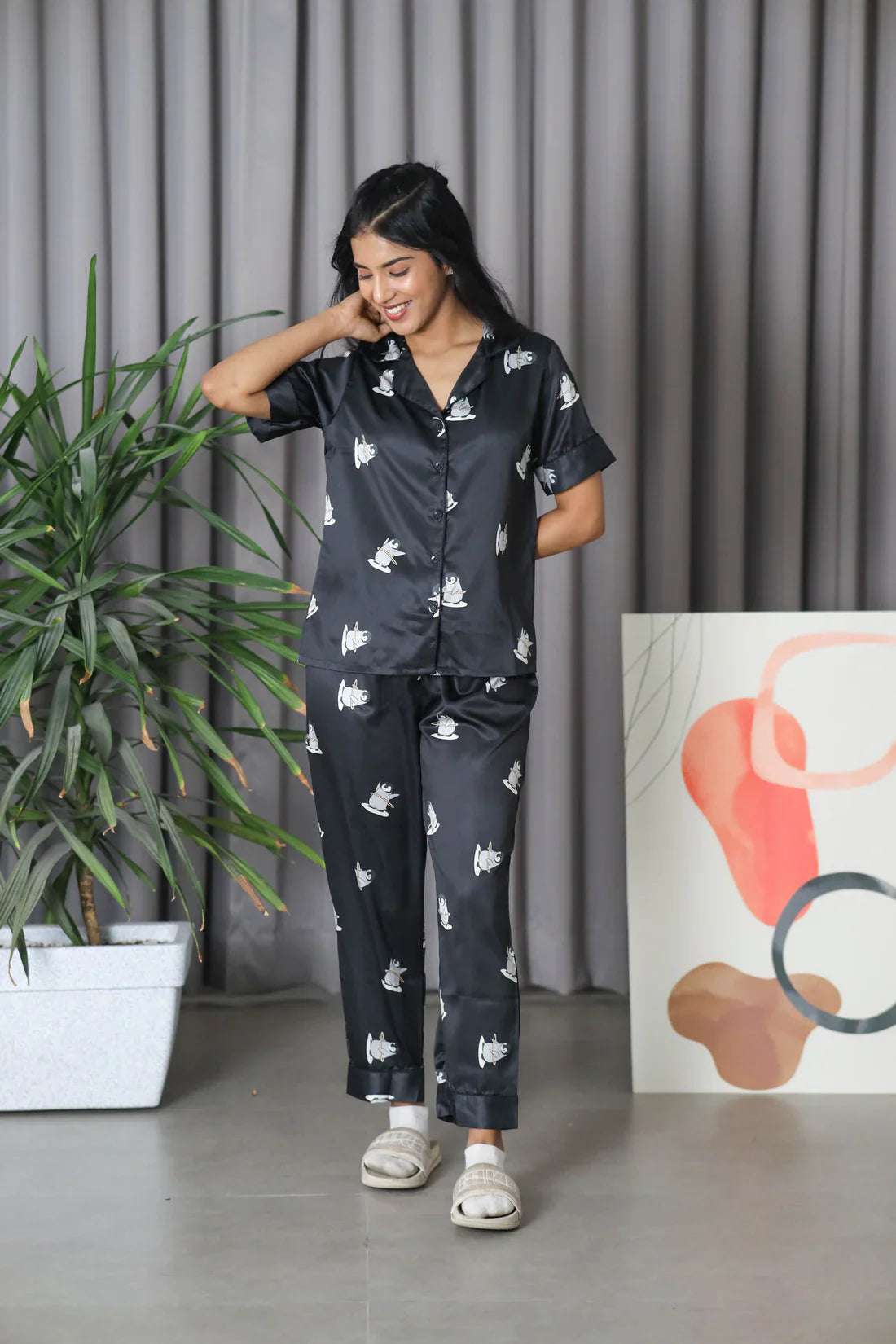 COMBO OF 2 Night Wear Satin Black cream Color suits