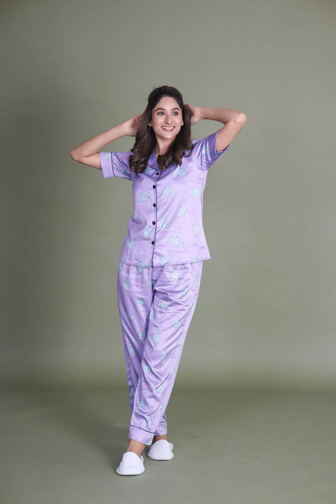 COMBO OF 2 Night Wear Satin Charcoal Lilac Color suits