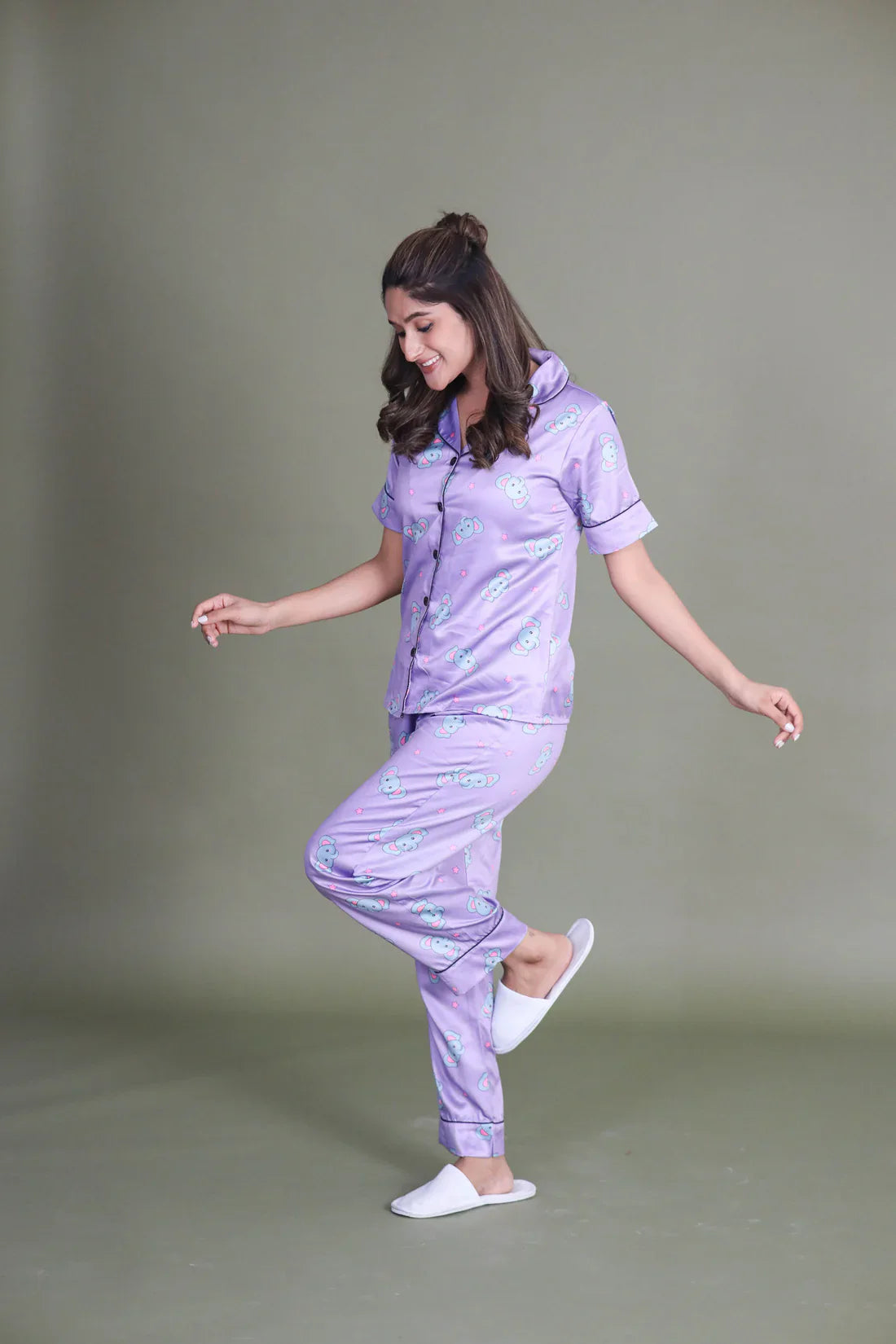 COMBO OF 2 Night Wear Satin Charcoal Lilac Color suits