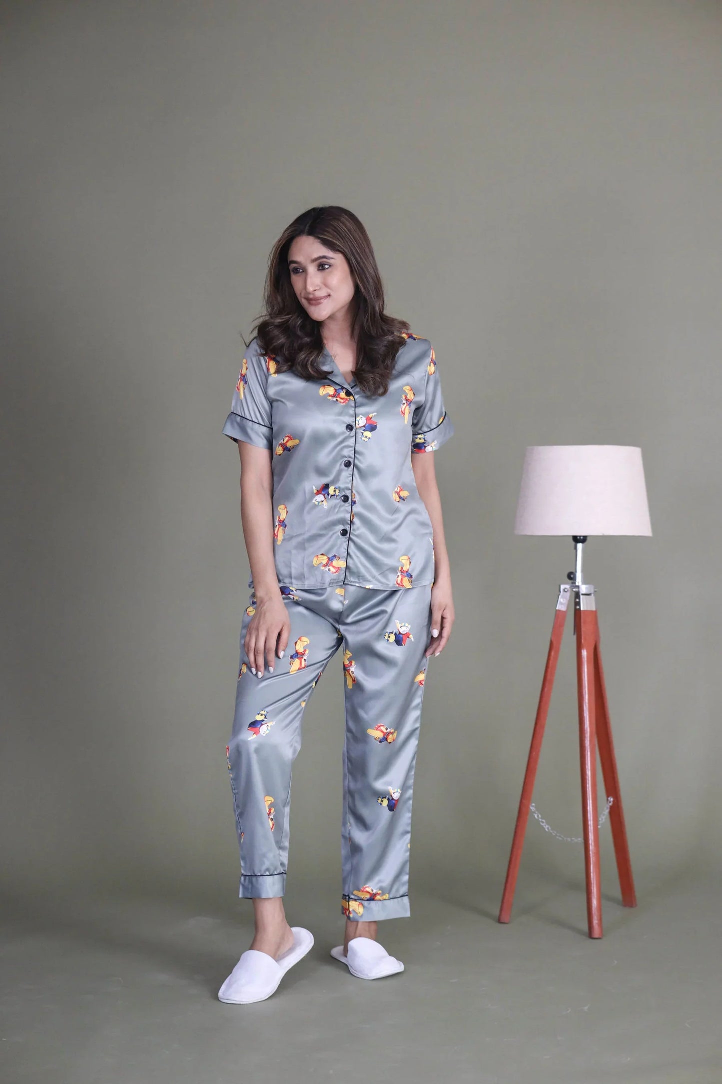 Night Wear Satin Grey Color Stuart Little Printed Night Suit