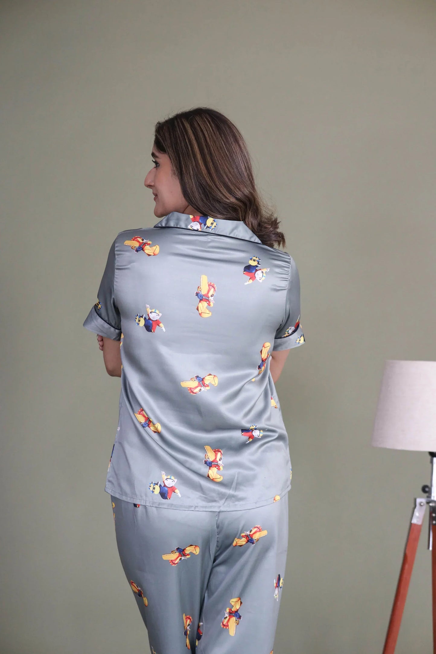 Night Wear Satin Grey Color Stuart Little Printed Night Suit
