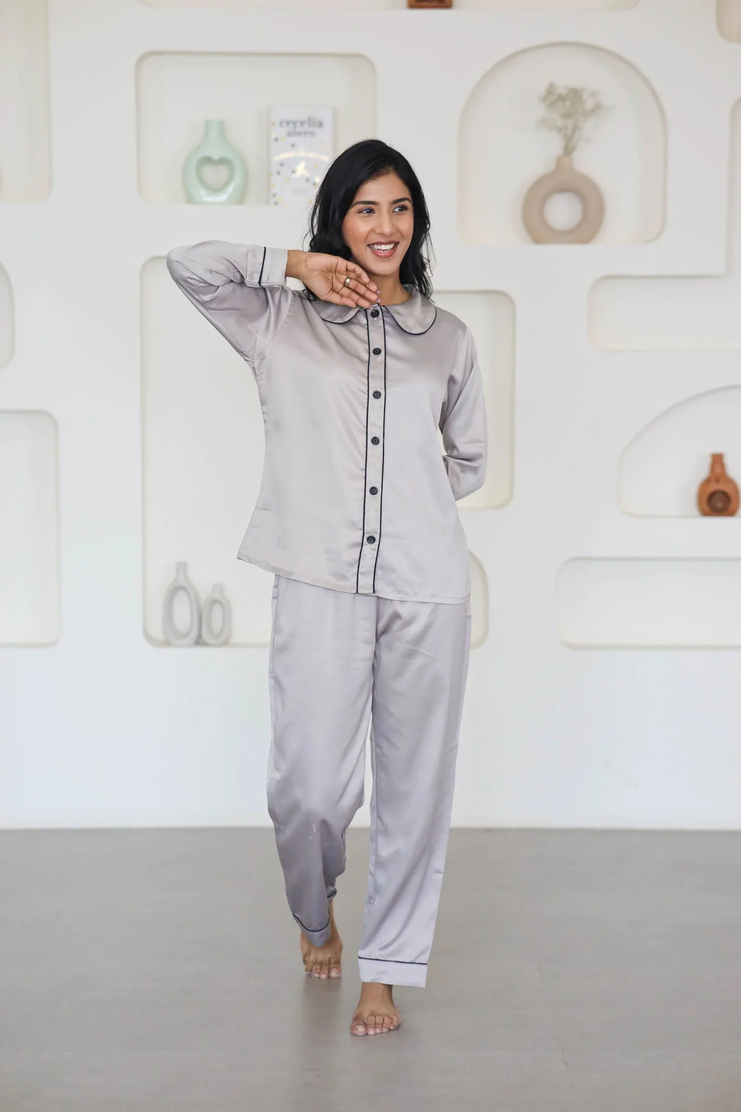 Night Wear Satin Chocolate Color Night Suit