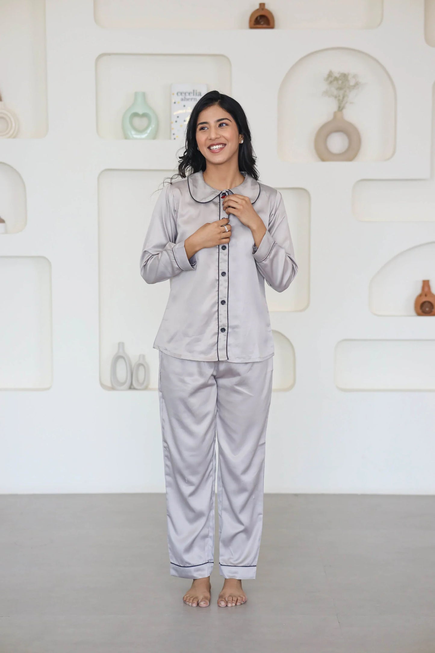 Night Wear Satin Chocolate Color Night Suit
