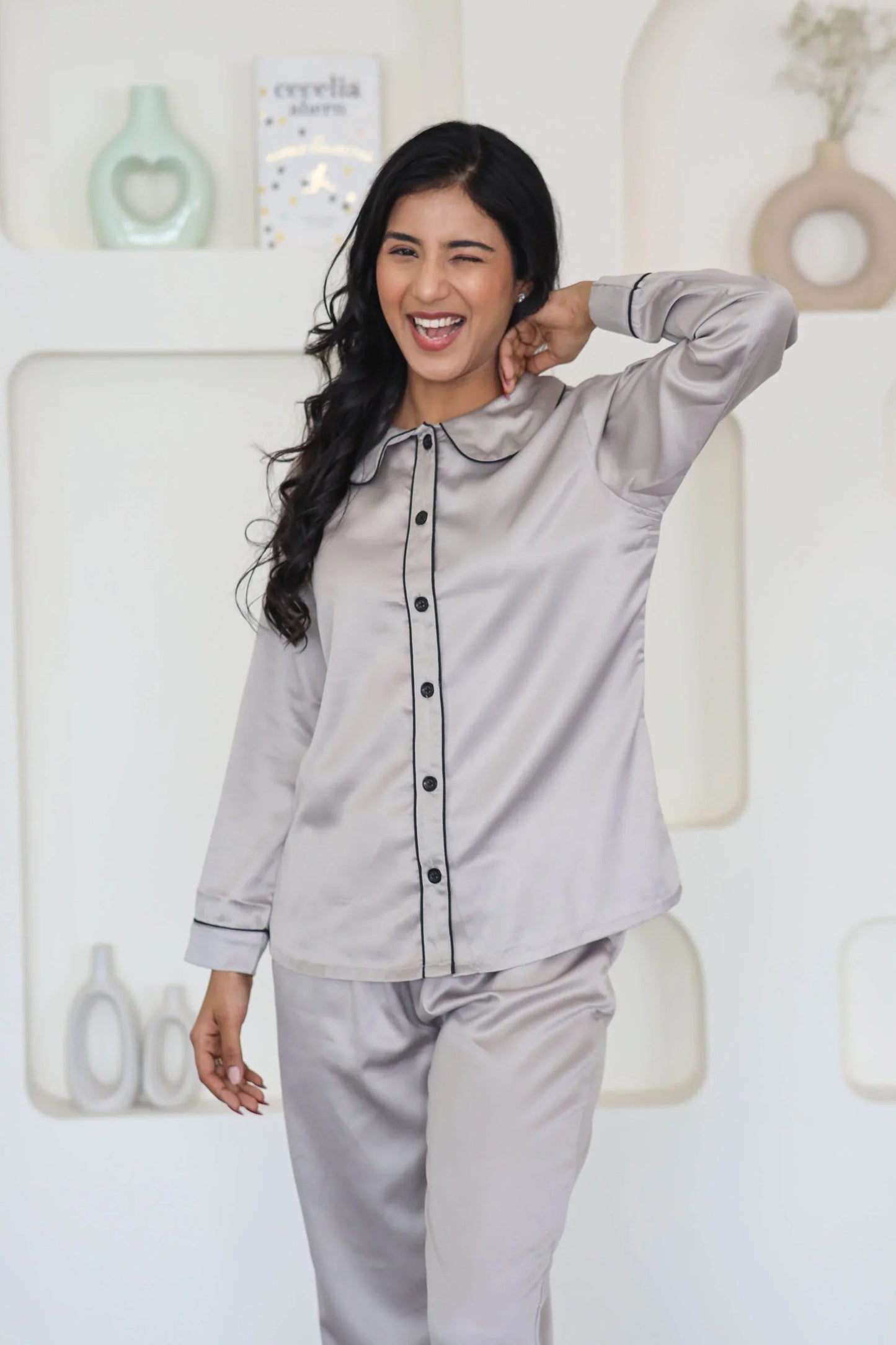 Night Wear Satin Chocolate Color Night Suit