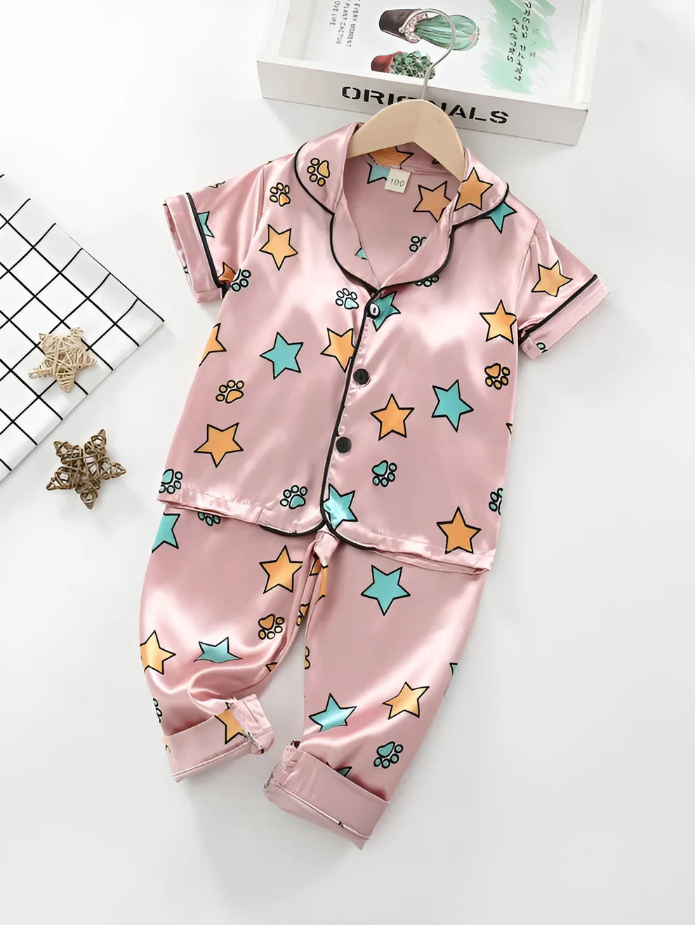 Printed White Satin Co-ord Set for Boys and Girls