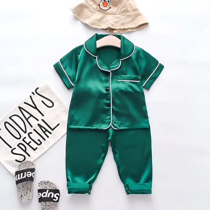 Green Satin Co-ord Set for Boys and Girls