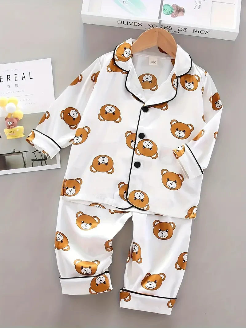 Printed White Satin Co-ord Set for Boys and Girls