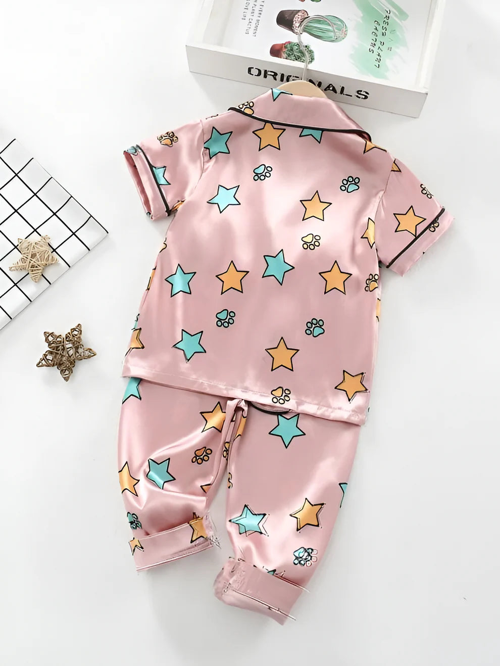 Printed White Satin Co-ord Set for Boys and Girls