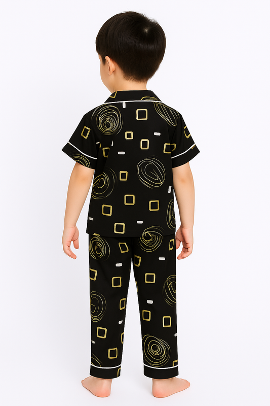 Printed Black Satin Co-ord Set for Boys and Girls