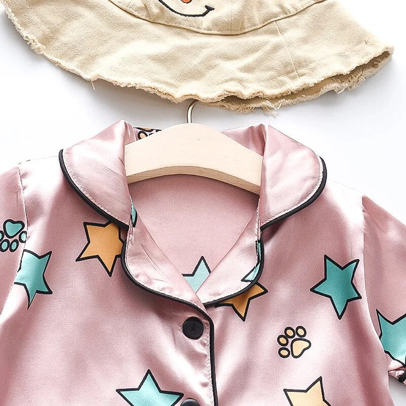 Printed White Satin Co-ord Set for Boys and Girls