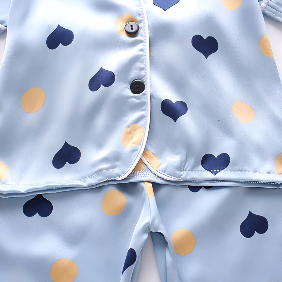 Printed White Satin Co-ord Set for Boys and Girls