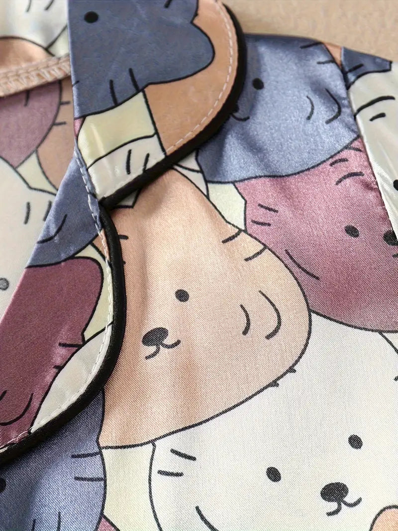 Printed Cat design Satin Co-ord Set for Boys and Girls