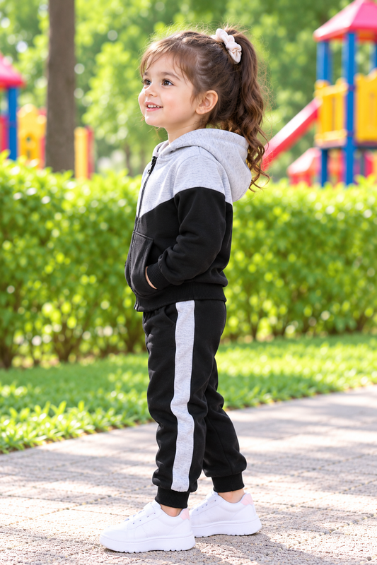 Kids Imported Winter Dress for Boys & Girls(Black Grey Fleece)