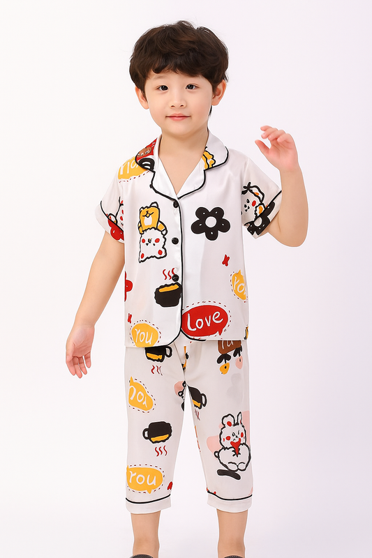 3 NIGHT SUITS COMBO FOR BOYS AND GIRLS (PRINTED DESIGN BLACK WHITE PEACH)