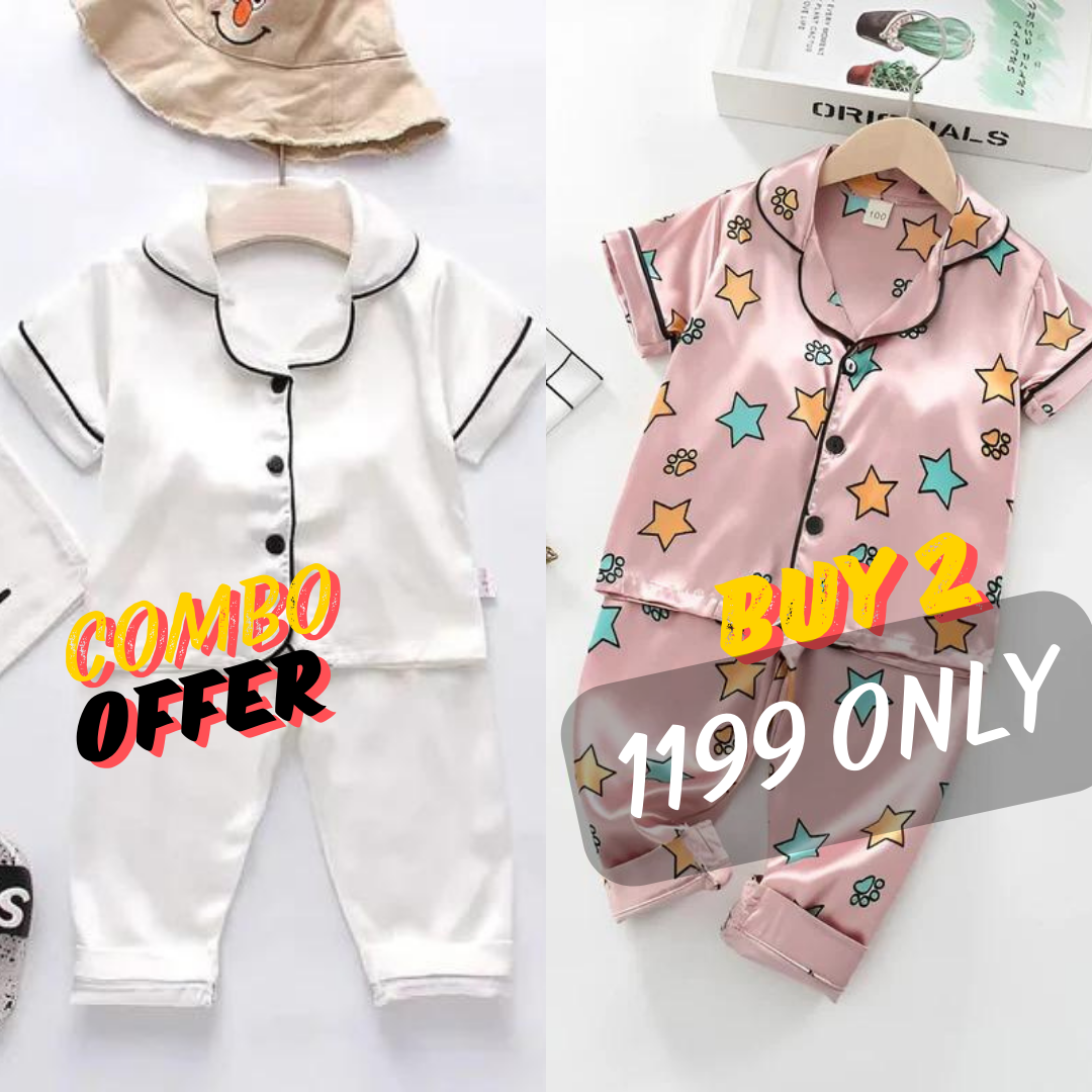 2 NIGHT SUITS COMBO FOR BOYS AND GIRLS (White and Printed)
