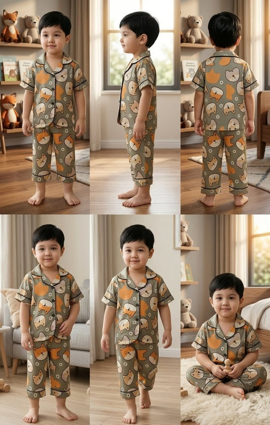 Printed Multi Color Satin Co-ord Set for Boys and Girls