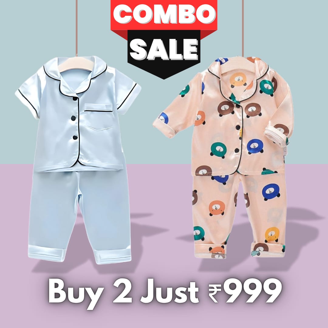 2 NIGHT SUITS COMBO FOR BOYS AND GIRLS (Sky Blue Peach)