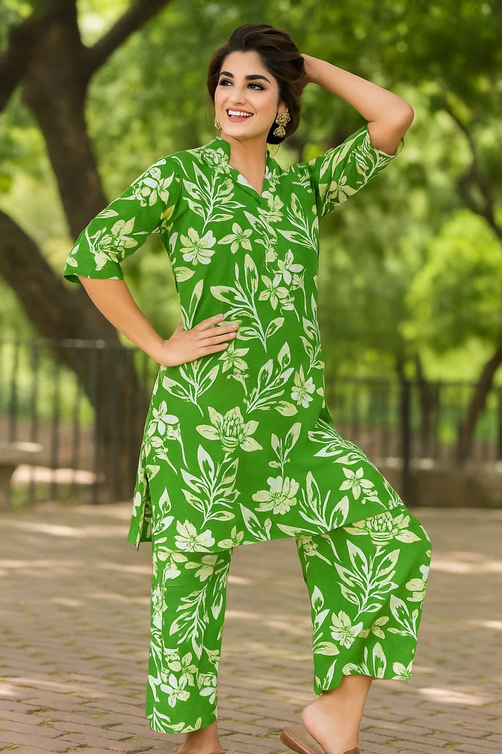 GREEN LEAF FLOWER STYLE DRESS