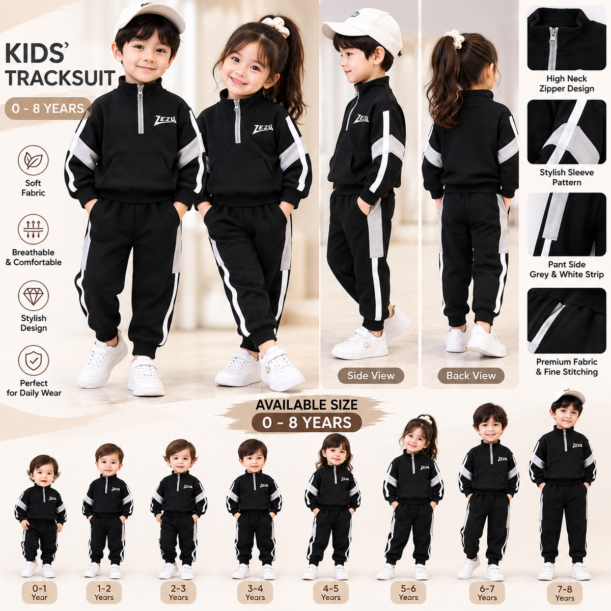 Kids Imported Winter Dress Combo of Top & Bottom(Black Half chain)