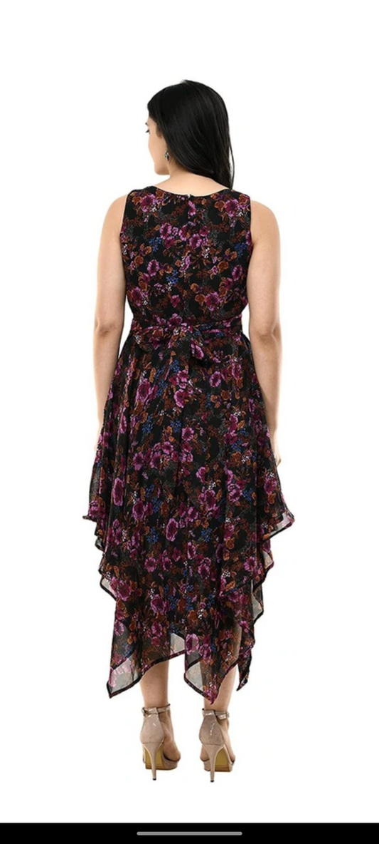"Midnight Bloom Handkerchief Hem Dress"