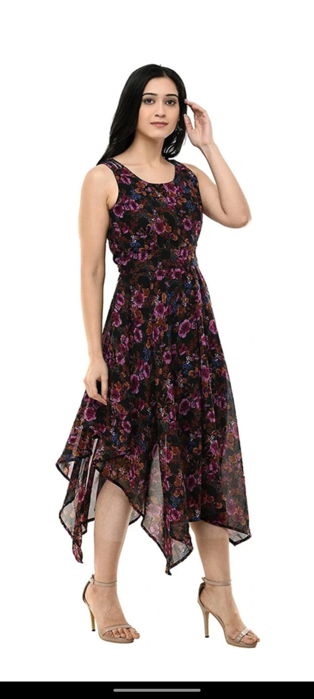 "Midnight Bloom Handkerchief Hem Dress"