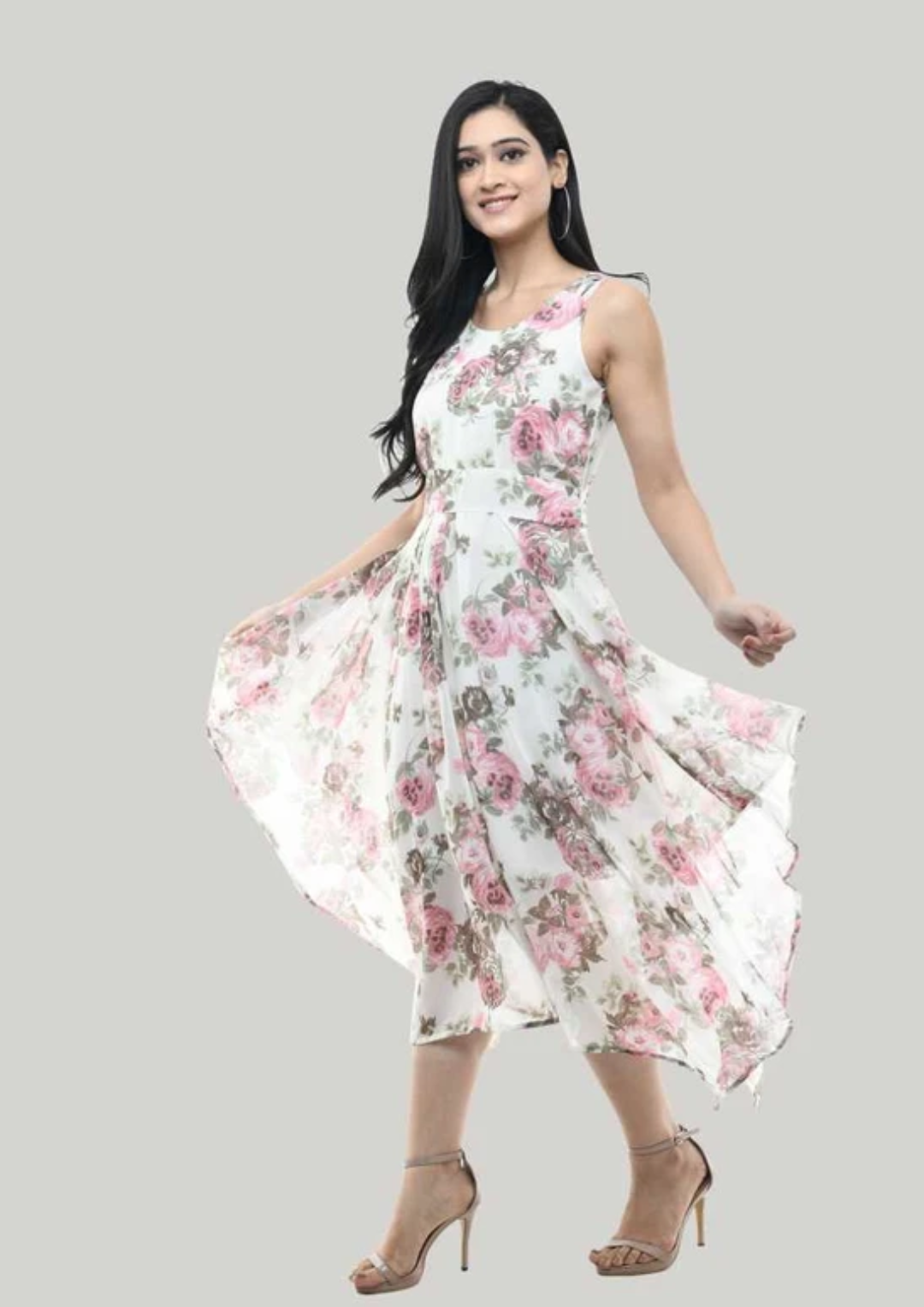 Ivory Garden Floral Flare Dress