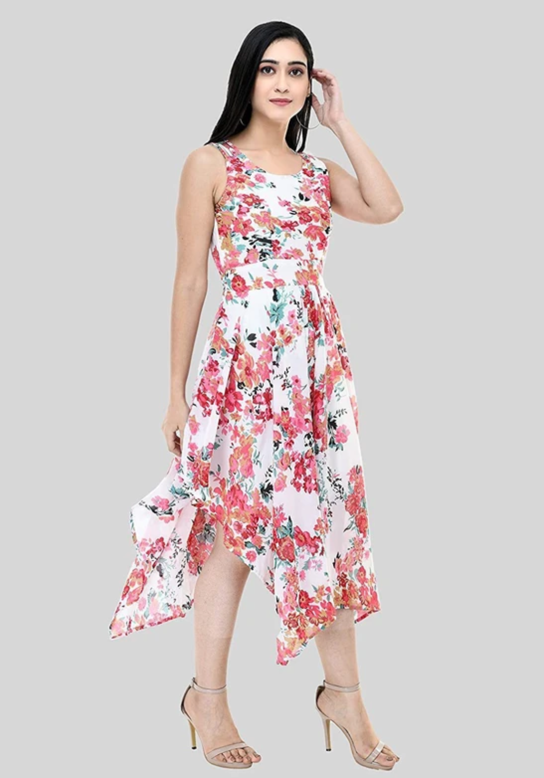 "Sunset Petals Layered Hem Dress"