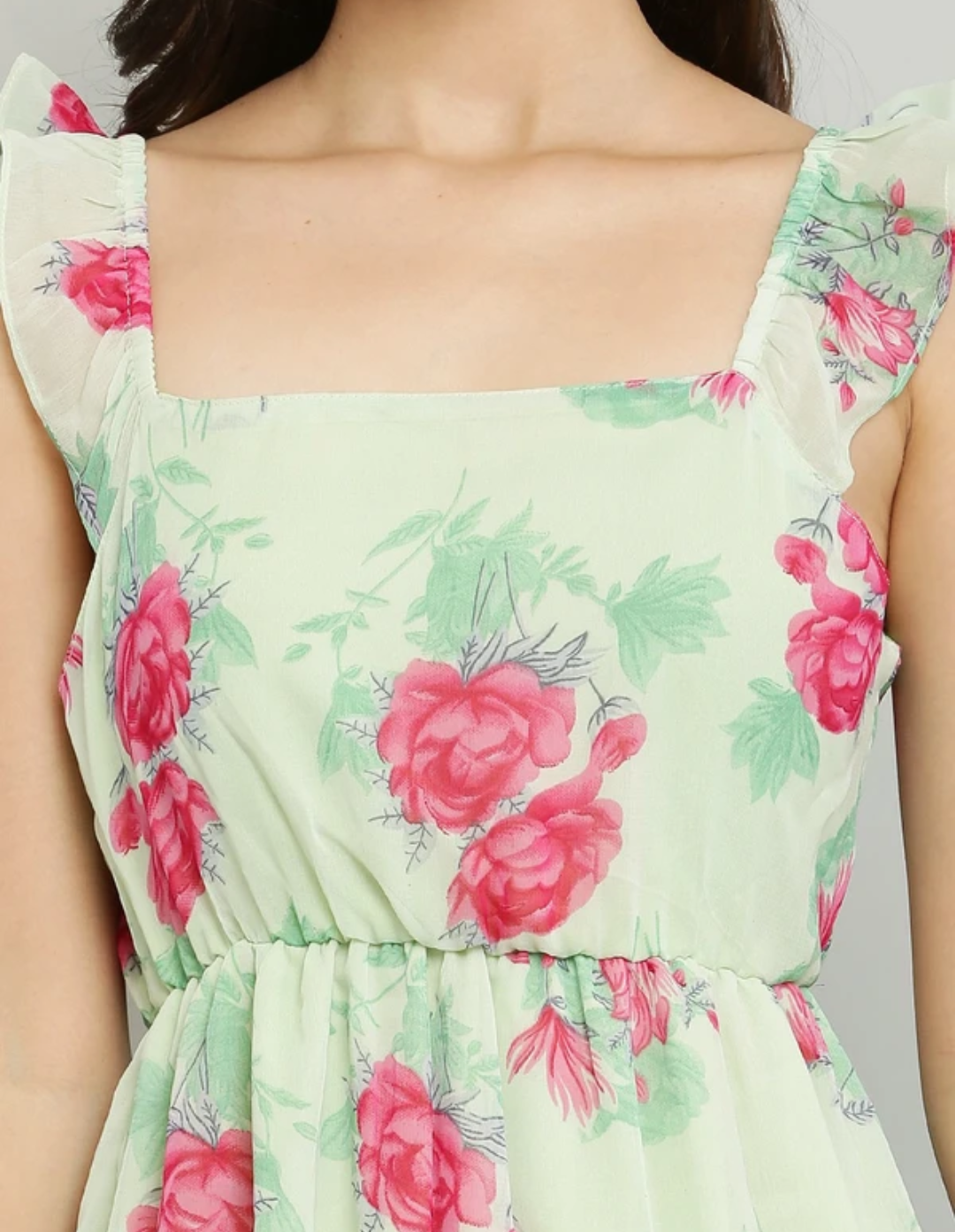 "Mint Rose Ruffle Midi Dress"