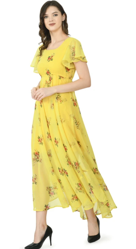 Yellow Floral Middi Dress