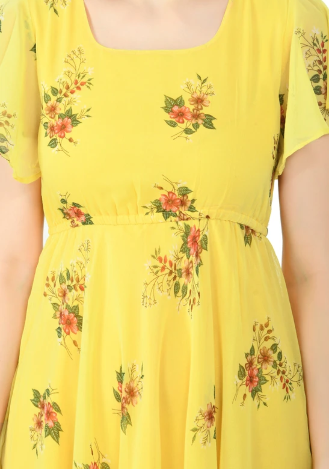 Yellow Floral Middi Dress