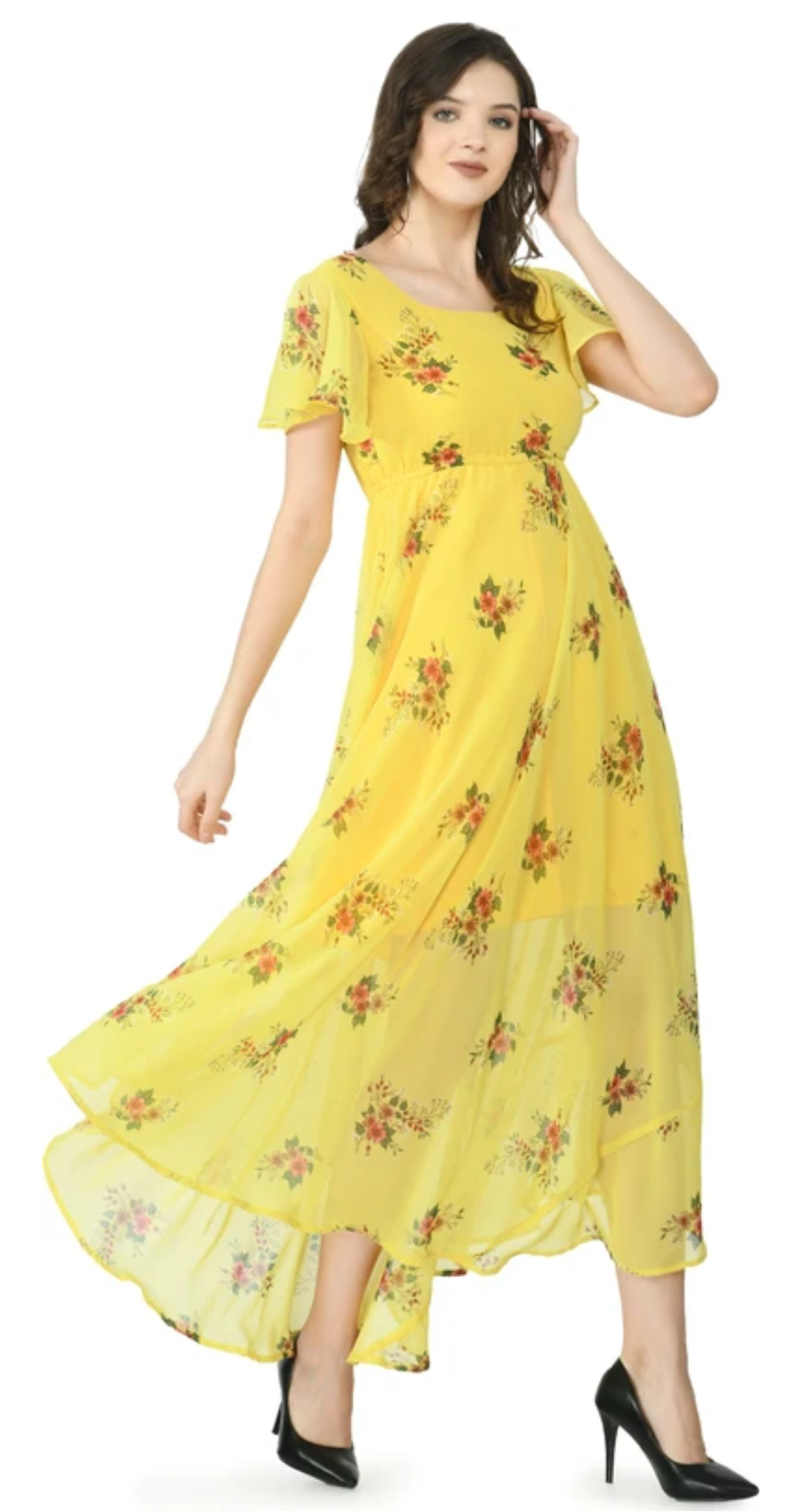 Yellow Floral Middi Dress