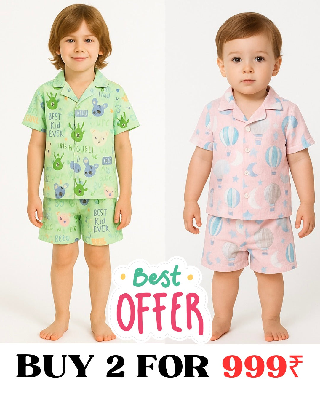 COMBO OF 2 KIDS SHORTS DRESS (PRINTED)