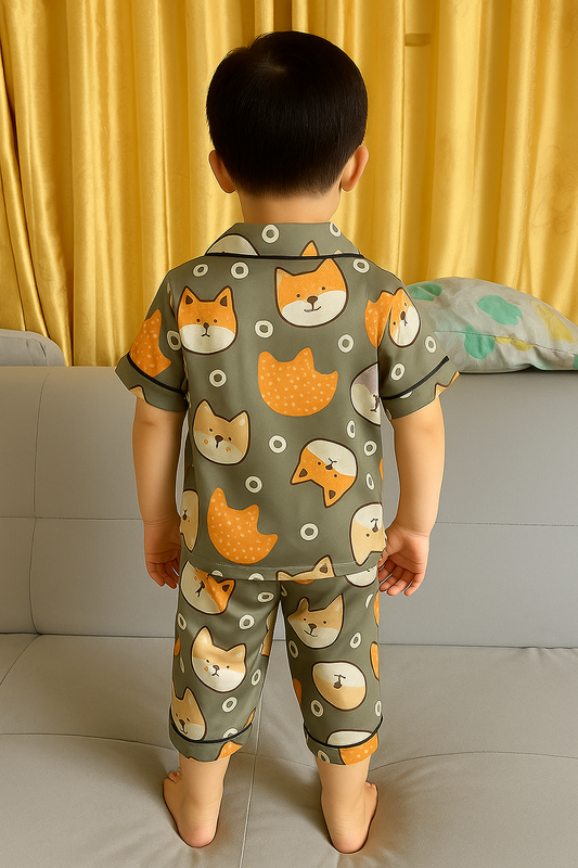 Printed Multi Color Satin Co-ord Set for Boys and Girls