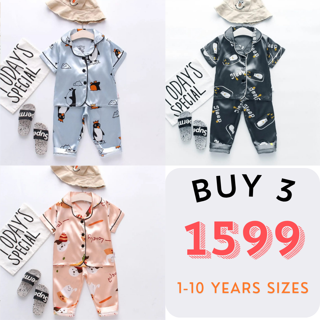 3 NIGHT SUITS COMBO FOR BOYS AND GIRLS (PRINTED DESIGN SKY BLUE PEACH MULTI) (