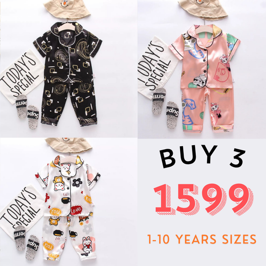 3 NIGHT SUITS COMBO FOR BOYS AND GIRLS (PRINTED DESIGN BLAKE PEACH WHITE)
