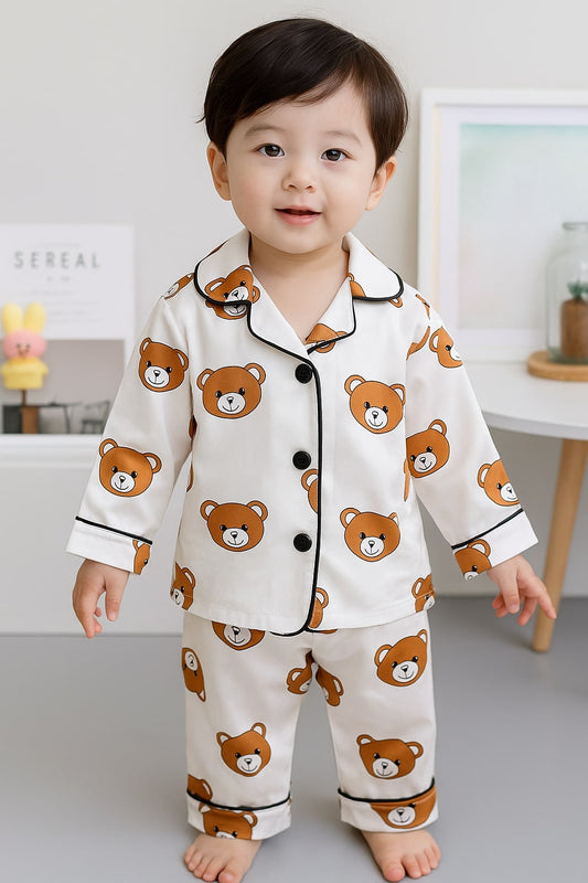 Printed White Satin Co-ord Set for Boys and Girls