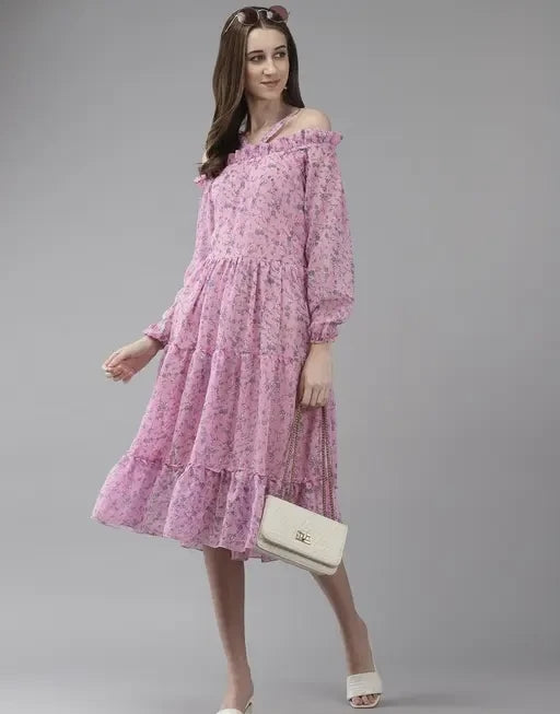 Blush Bloom Off-Shoulder Midi Dress