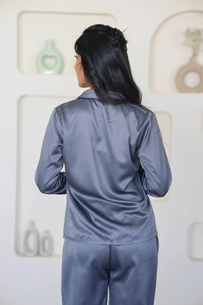 Night Wear Satin Dark Grey Night Suit