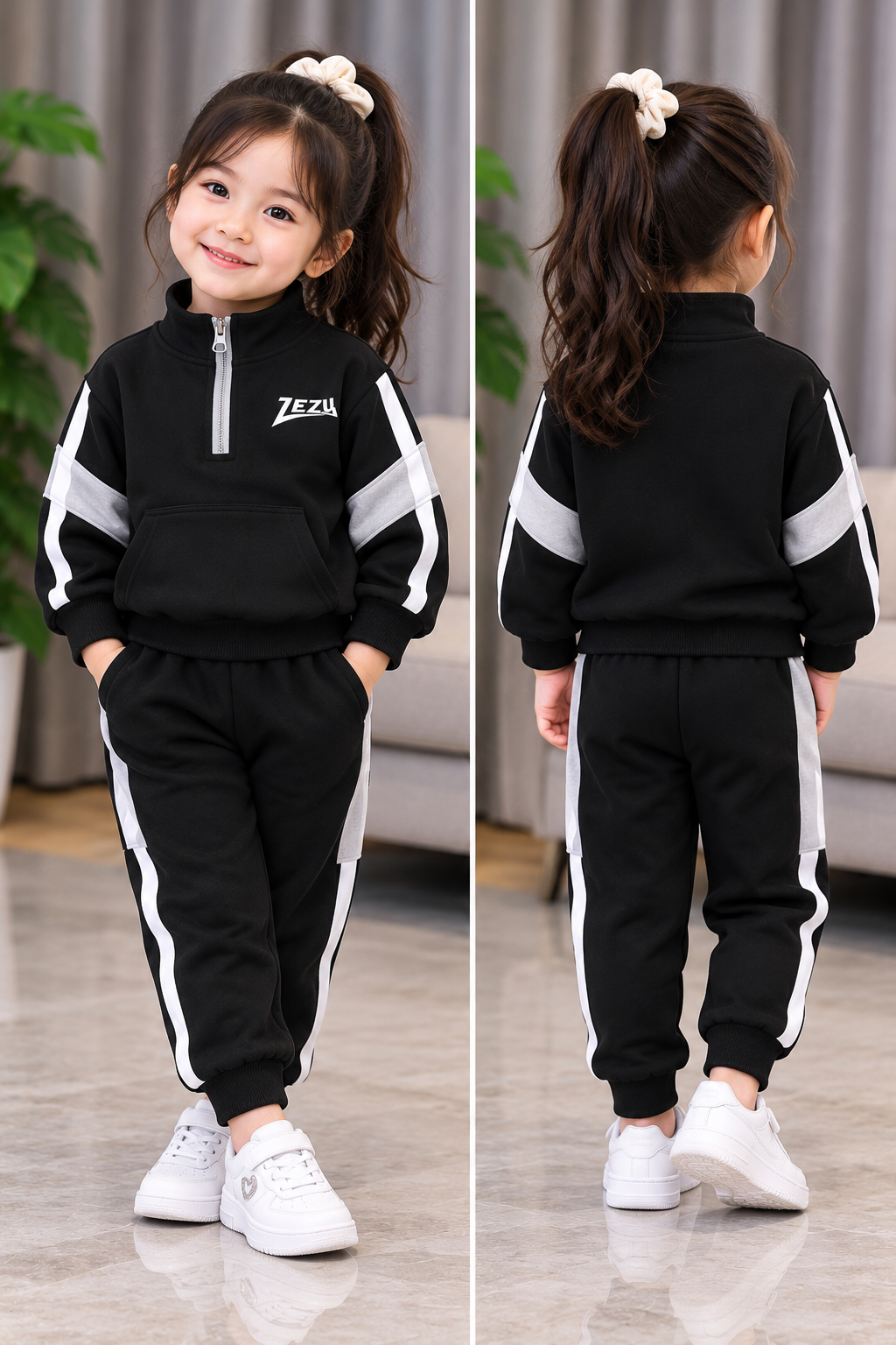Kids Imported Winter Dress Combo of Top & Bottom(Black Half chain)