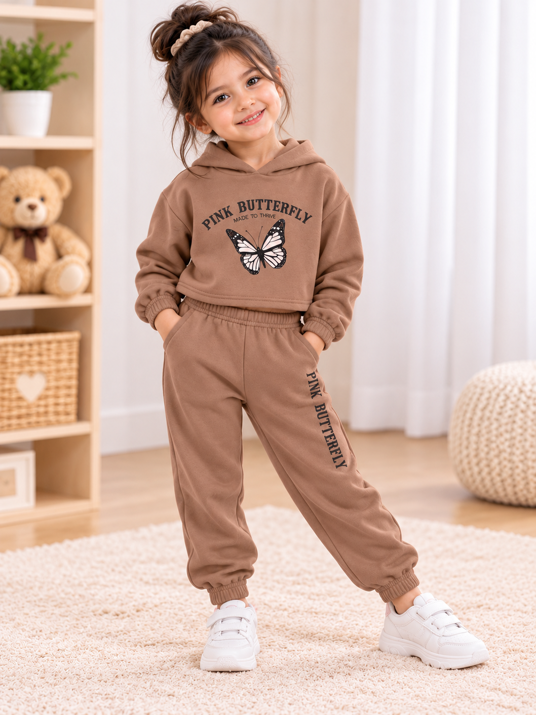 Kids Imported Winter Dress for Boys & Girls(PINK BROWN BUTTERFY)