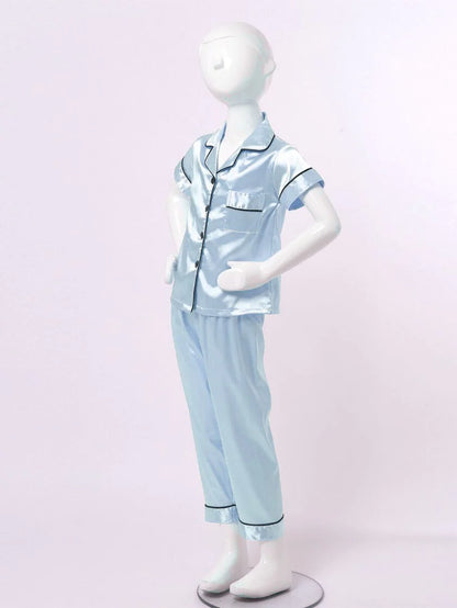 Sky Blue Satin Co-ord Set for Boys and Girls