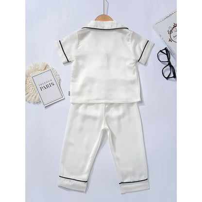 Creme White Satin Co-ord Set for Boys and Girls