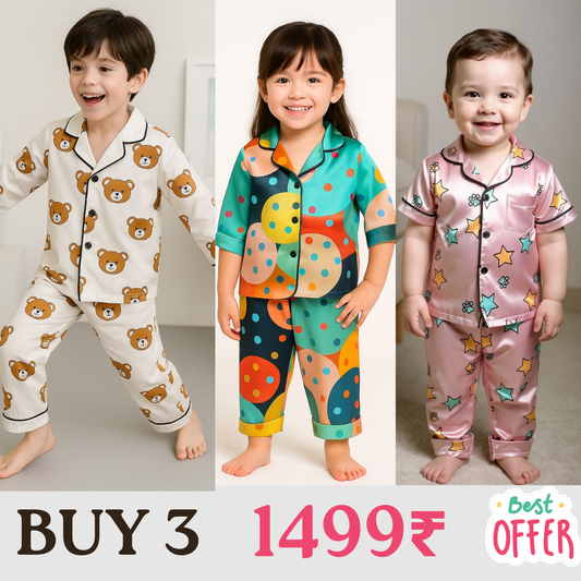 3 NIGHT SUITS COMBO FOR BOYS AND GIRLS (PRINTED DESIGNS)