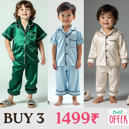 3 NIGHT SUITS COMBO FOR BOYS AND GIRLS (GREEN WHITE LIGHT BLUE)
