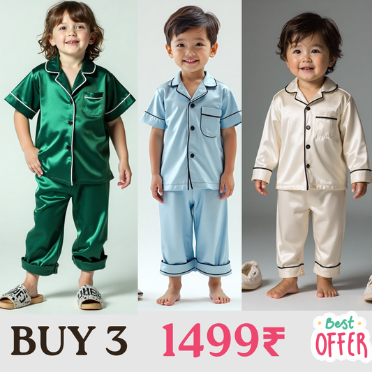 3 NIGHT SUITS COMBO FOR BOYS AND GIRLS (GREEN WHITE LIGHT BLUE)