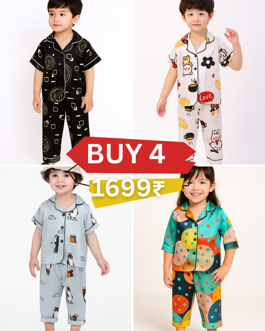 4 NIGHT SUITS COMBO FOR BOYS AND GIRLS (black skyblue+printed)