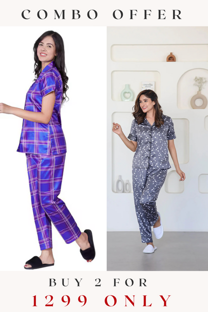 COMBO OF 2 Night Wear Satin Blue Grey Color suits