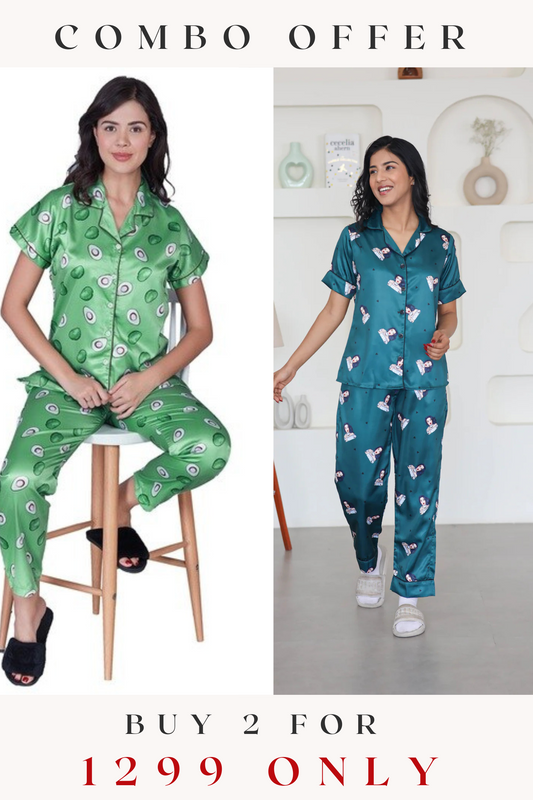COMBO OF 2 Night Wear Satin Bottle Green Sea-Green Color suits