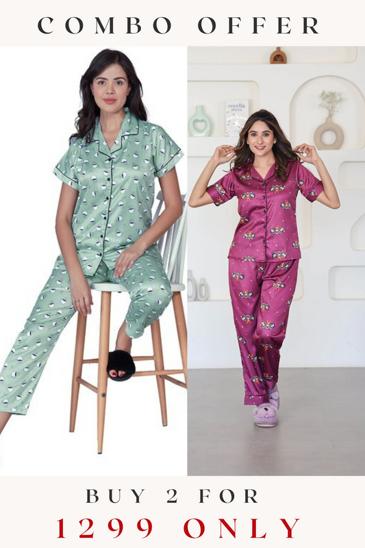 COMBO OF 2 Night Wear Satin Maroon Light Green Color suits